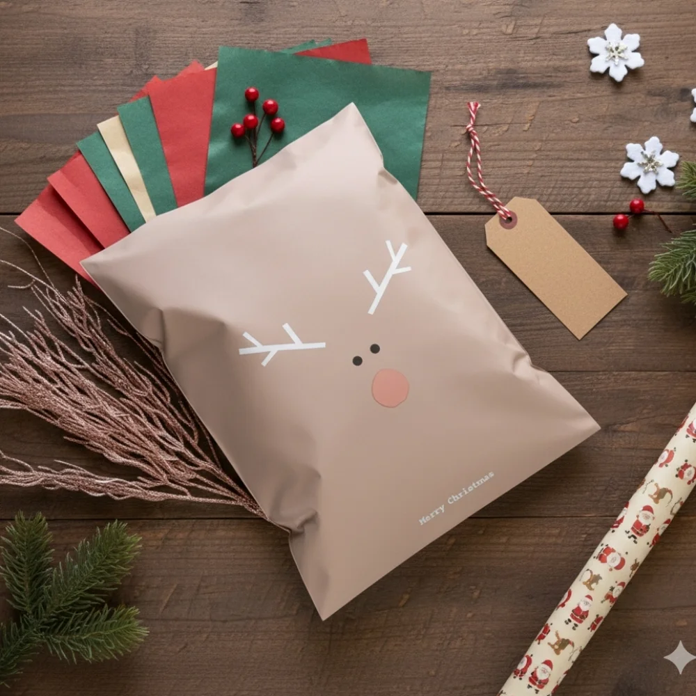 Reindeer Design Christmas Poly Mailers 10x13 10pk